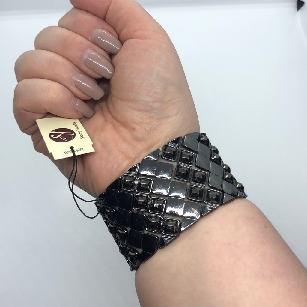 Dark Silver Elastic Cuff Style Bracelet 12$